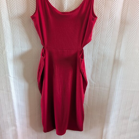See You Monday Red Ribbed Cutout Midi Dress Size XL Stretch Side Slit NWT - Picture 2 of 7